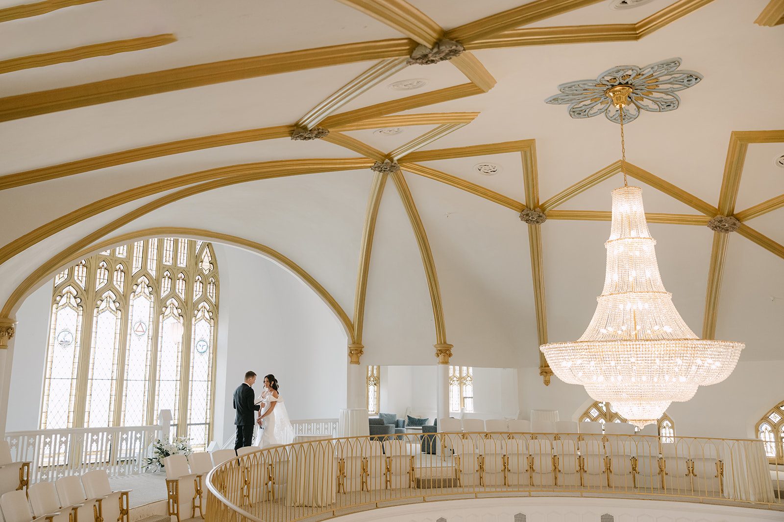 Bride and groom's first look inside the historic Kansas City venue